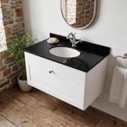 Balterley Swynnerton Traditional 1 Drawer Wall Hung Vanity Unit With Marble Basin, Satin White, 800mm - thumbnail 3