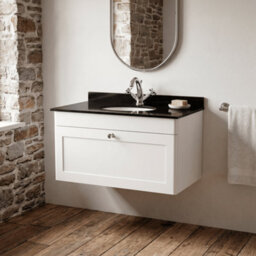 Balterley Swynnerton Traditional 1 Drawer Wall Hung Vanity Unit With Marble Basin, Satin White, 800mm - thumbnail 2