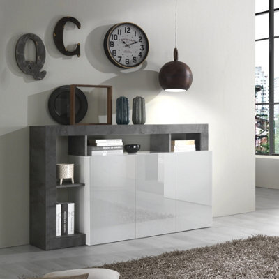FurniComp LTD Furnicomp Lorenzo 3 Door White Gloss And Anthracite Sideboard
