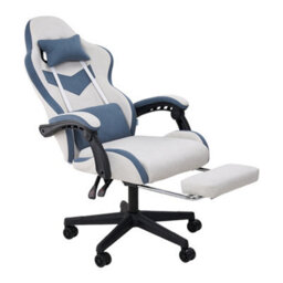 Living And Home Grey And Blue Ergonomic High Back Gaming Chair With Massage Lumbar Support & Footrest - thumbnail 1