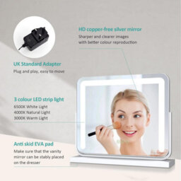 Emke Hollywood Makeup Mirror With Lights, Tabletop Mirror With Dimmable, Touch, 360 Rotation, 60 X 52Cm, White - thumbnail 3