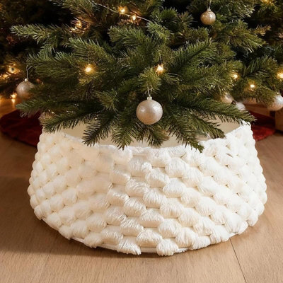 Amorly White Faux Fur Christmas Tree Collar, Soft Plush Large Ring For Artificial Trees, Boho Style Holiday Home Christmas Decor - image 1