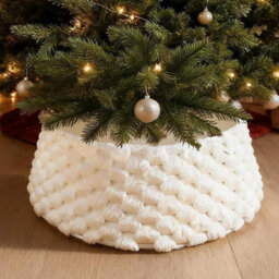 Amorly White Faux Fur Christmas Tree Collar, Soft Plush Large Ring For Artificial Trees, Boho Style Holiday Home Christmas Decor - thumbnail 2