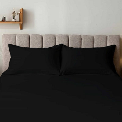 Microfibre Soft Touch Plain Dyed Housewife Pillowcase Pair Black - image 1