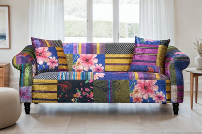 Sofa 3 Seater In Multicolour Fabric Patchwork Sofa - image 1