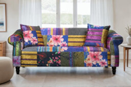 Sofa 3 Seater In Multicolour Fabric Patchwork Sofa - thumbnail 1