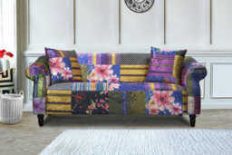 Sofa 3 Seater In Multicolour Fabric Patchwork Sofa - thumbnail 2