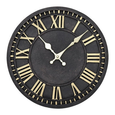 Vintage Black Resin Wall Clock Big Roman Numerals Open Face Home Office Clocks - image 1