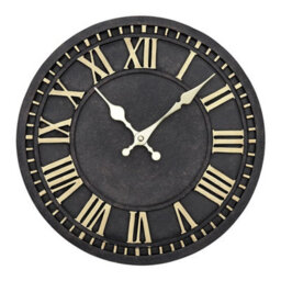 Vintage Black Resin Wall Clock Big Roman Numerals Open Face Home Office Clocks - thumbnail 1