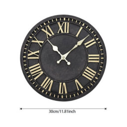 Vintage Black Resin Wall Clock Big Roman Numerals Open Face Home Office Clocks - thumbnail 2