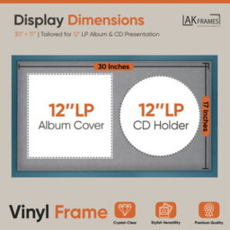 "30X17"" Navy Blue Sleek Vinyl Record Frame With Mid Grey Mount For 12 Inch Lp Album Cover & Disc - Ak Frames" - thumbnail 2