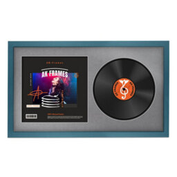 "30X17"" Navy Blue Sleek Vinyl Record Frame With Mid Grey Mount For 12 Inch Lp Album Cover & Disc - Ak Frames"