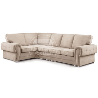 Furnishings For Less UK Milan 5 Seater Long  L Shaped Corner Sofa Full Back Chesterfield Arms Mink Left Hand Facing - image 1
