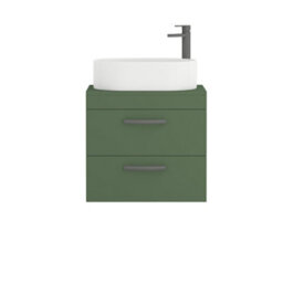 Royal Bathrooms Turin 600mm Wall Mounted Bathroom Vanity Unit With Sink 2 Drawer Matt Green & Peak Countertop Basin - thumbnail 5