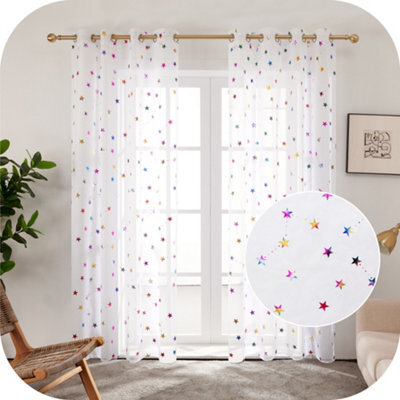 Deconovo Effect Eyelets Sheer Curtains Voile Curtains Foil Printed Net Curtains 55 X 90 Inch White Two Panels