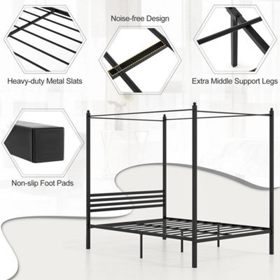 Double Size Canopy Bed Frame 200 X 140 Cm 4-Poster Metal Platform Bed - image 1