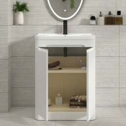 Royal Bathrooms Venice 600mm Gloss White Floor Standing Vanity Unit 2 Door With Ceramic Basin - thumbnail 8