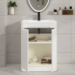 Royal Bathrooms Venice 600mm Gloss White Floor Standing Vanity Unit 2 Door With Ceramic Basin - thumbnail 4