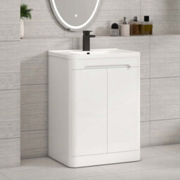 Royal Bathrooms Venice 600mm Gloss White Floor Standing Vanity Unit 2 Door With Ceramic Basin - thumbnail 3