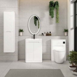 Royal Bathrooms Venice 600mm Gloss White Floor Standing Vanity Unit 2 Door With Ceramic Basin - thumbnail 2