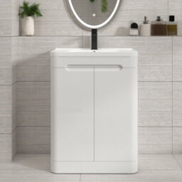 Royal Bathrooms Venice 600mm Gloss White Floor Standing Vanity Unit 2 Door With Ceramic Basin - thumbnail 1