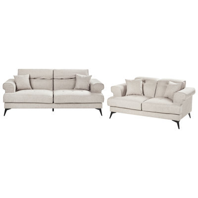 Beliani Living Room Set 5 Seater Skive Fabric Taupe - image 1