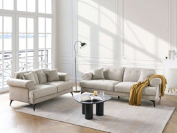 Beliani Living Room Set 5 Seater Skive Fabric Taupe - thumbnail 2