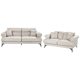 Beliani Living Room Set 5 Seater Skive Fabric Taupe - thumbnail 1