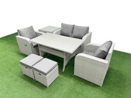 Fimous Light Grey Pe Wicker Rattan Garden Furniture Set Sofa Set Reclining Chair Dining Table 6 Seater 2 Small Stools Side Table - thumbnail 2