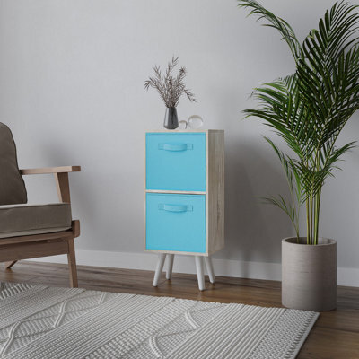 Urbn-Living Urbnliving 54Cm Height Antique Oak Wooden 2 Tier Storage Bookcase White Legs Bedroom Sky Blue Inserts - image 1