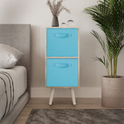 Urbn-Living Urbnliving 54Cm Height Antique Oak Wooden 2 Tier Storage Bookcase White Legs Bedroom Sky Blue Inserts - thumbnail 2