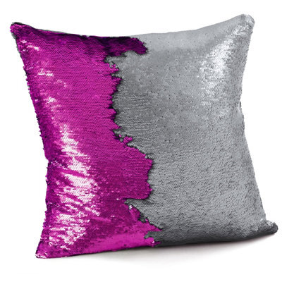 Velosso Two-Tone Sequins Decorative Cushion, Reversible Sparkly Fabric, Zip Closure, Machine Washable - Multicolour
