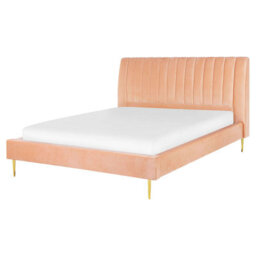 Beliani Bed Velvet Marville 160 X 200 Cm (Eu King Size) Peach Pink - thumbnail 1