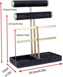 Xample 3 Tier Bracelet Holder Display - Detachable T Bar Black Velvet Bracelet Holder, Jewelry Holder For Bracelet, Necklace, Earrings - thumbnail 8