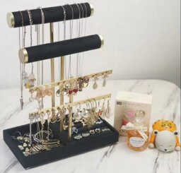 Xample 3 Tier Bracelet Holder Display - Detachable T Bar Black Velvet Bracelet Holder, Jewelry Holder For Bracelet, Necklace, Earrings - thumbnail 1