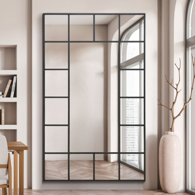 "Mirroroutlet Decorative Fenestra - Black Modern Wall And Leaner Mirror 71"" X 43"" (180 X 110Cm)" - image 1