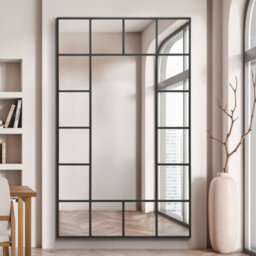 "Mirroroutlet Decorative Fenestra - Black Modern Wall And Leaner Mirror 71"" X 43"" (180 X 110Cm)" - thumbnail 1