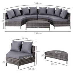 Wyld Haus Reka Grey 5-Piece Half-Round Outdoor Rattan Sofa Set With Semi-Circle Coffee Table - thumbnail 3