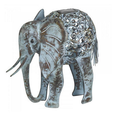 Metal Solar Powered Light Up Elephant Ornament - Weather Resistant Colour Changing Garden Decoration - H34Cm X W38Cm X D24Cm - image 1