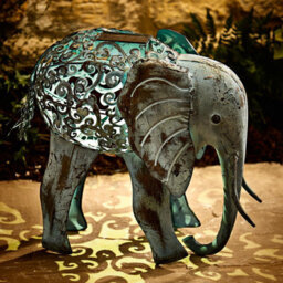 Metal Solar Powered Light Up Elephant Ornament - Weather Resistant Colour Changing Garden Decoration - H34Cm X W38Cm X D24Cm - thumbnail 2