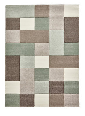 Grey/green Rug, Stain-Resistant Handmade Rug, Geometric Rug, Modern Rug For Bedroom, & Dining Room-120Cm X 170Cm
