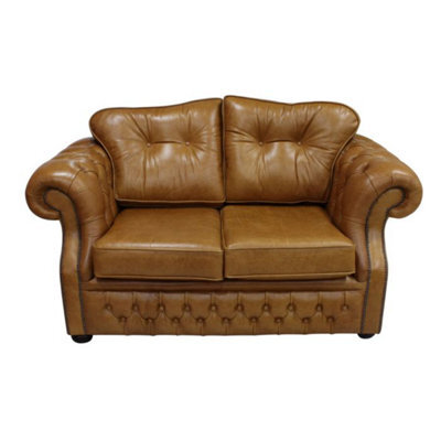 Chesterfield 2 Seater Old English Tan Leather Sofa Bespoke In Era Style - image 1