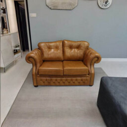 Chesterfield 2 Seater Old English Tan Leather Sofa Bespoke In Era Style - thumbnail 4