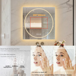 Luvodi 70X70Cm Led Bathroom Mirror Tempered Glass Vanity Mirror Anti-Fog, Tri-Color Dimmable Lights - thumbnail 6