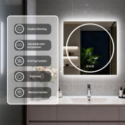 Luvodi 70X70Cm Led Bathroom Mirror Tempered Glass Vanity Mirror Anti-Fog, Tri-Color Dimmable Lights - thumbnail 3