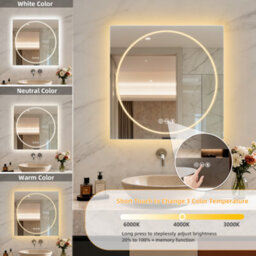 Luvodi 70X70Cm Led Bathroom Mirror Tempered Glass Vanity Mirror Anti-Fog, Tri-Color Dimmable Lights - thumbnail 4