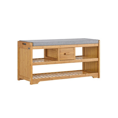 Sobuy Fsr75-N, Bamboo 2 Tiers Shoe Rack Hallway Storage Bench With Seat Cushion, W90Xd34Xh45 - image 1