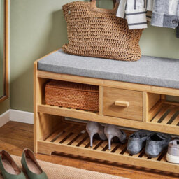 Sobuy Fsr75-N, Bamboo 2 Tiers Shoe Rack Hallway Storage Bench With Seat Cushion, W90Xd34Xh45 - thumbnail 5