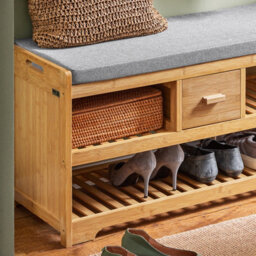 Sobuy Fsr75-N, Bamboo 2 Tiers Shoe Rack Hallway Storage Bench With Seat Cushion, W90Xd34Xh45 - thumbnail 4