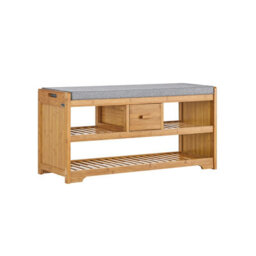 Sobuy Fsr75-N, Bamboo 2 Tiers Shoe Rack Hallway Storage Bench With Seat Cushion, W90Xd34Xh45 - thumbnail 1